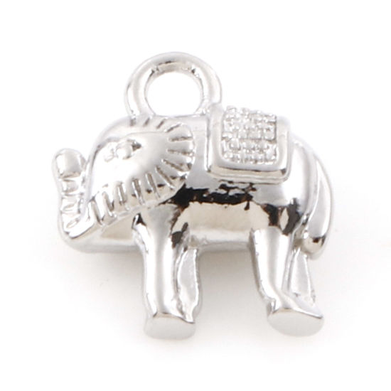 Bild von Messing Charms Echt Platin plattiert Elefant 3D 9mm x 8mm, 5 Stück