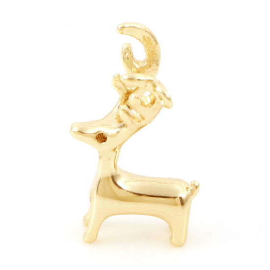 Picture of Brass Charms 18K Real Gold Plated Christmas Reindeer 3D 18mm x 10mm, 2 PCs