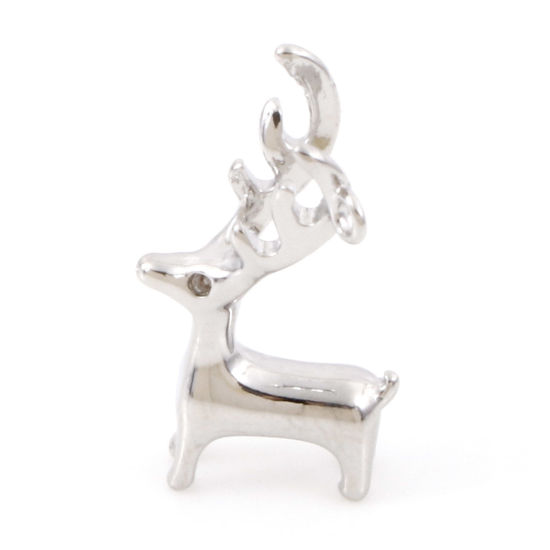 Picture of Brass Charms Real Platinum Plated Christmas Reindeer 3D 18mm x 10mm, 2 PCs