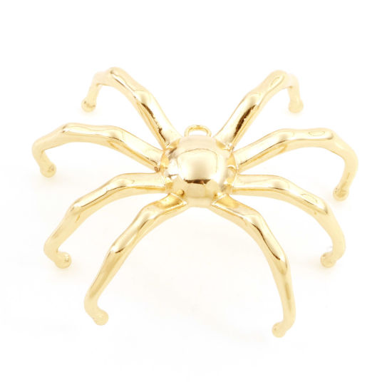 Picture of Brass Insect Charms 18K Real Gold Plated Halloween Spider Animal 3D 3cm x 2.7cm, 2 PCs