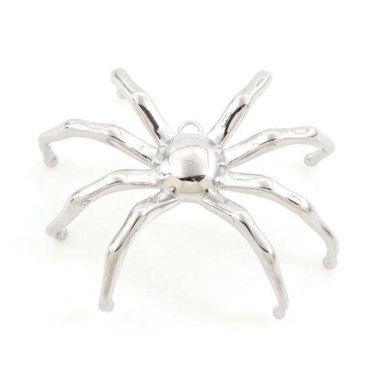 Picture of Brass Insect Charms Real Platinum Plated Halloween Spider Animal 3D 3cm x 2.7cm, 2 PCs