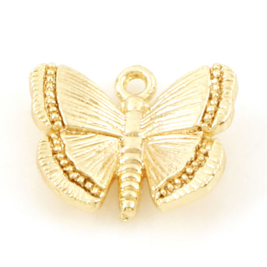 Bild von Messing Insekt Charms 18K Echtgold plattiert Schmetterling 3D 12mm x 10.5mm, 3 Stück