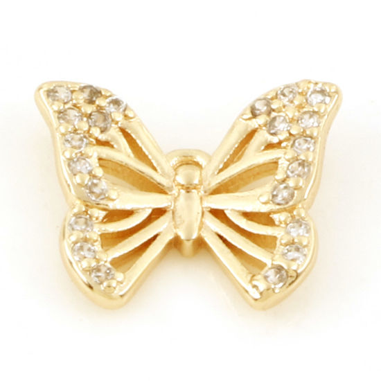 Bild von Messing Insekt Charms 18K Echtgold plattiert Schmetterling Micro Pave Klar Zirkonia 12mm x 10mm, 3 Stück