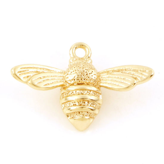 Picture of Brass Insect Charms 18K Real Gold Plated Bee Animal 3D 17mm x 11.5mm, 3 PCs