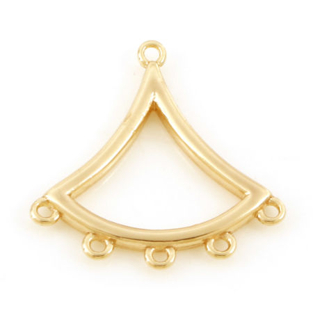 Picture of Brass Weather Collection Connectors Charms Pendants Fan-shaped 18K Real Gold Plated Hollow 16mm x 15.5mm, 2 PCs