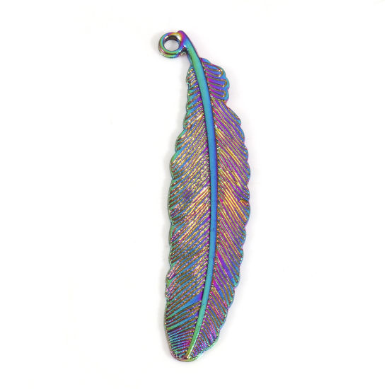 Изображение Цинковый Сплав Подвески Перо Цвет радуги с покрытием 5.2см x 1.3cm, 5 ШТ
