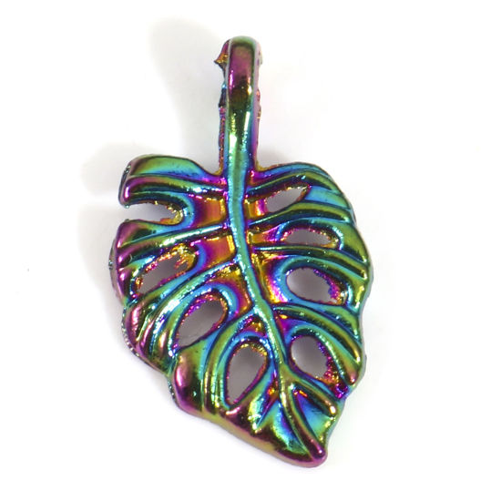 Imagen de Zamak Colgantes Charms Chapado en Color Arco Iris Hoja de Monstera 18mm x 10.5mm, 5 Unidades