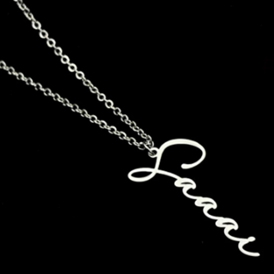 Picture of 1 Piece Stainless Steel Customized Name Necklace Personalized Letter Charm Pendant Silver Tone 45cm(17.7") long