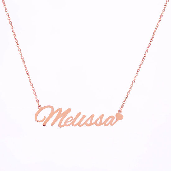 Picture of 1 Piece Stainless Steel Customized Name Necklace Personalized Letter Charm Pendant Rose Gold 45cm(17.7") long