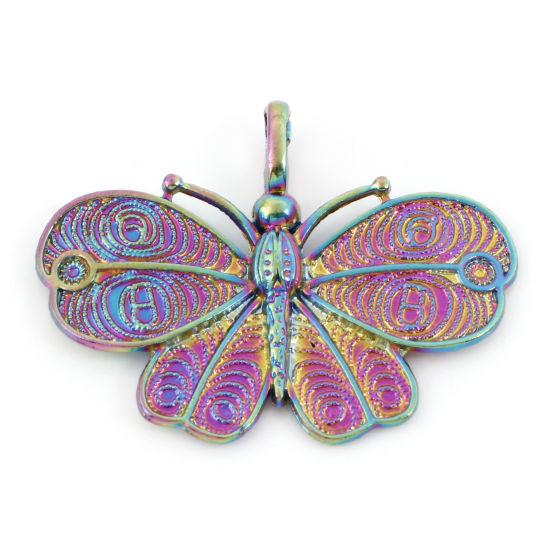 Picture of Zinc Based Alloy Insect Pendants Rainbow Color Plated Butterfly Animal 4.1cm x 3.1cm, 5 PCs