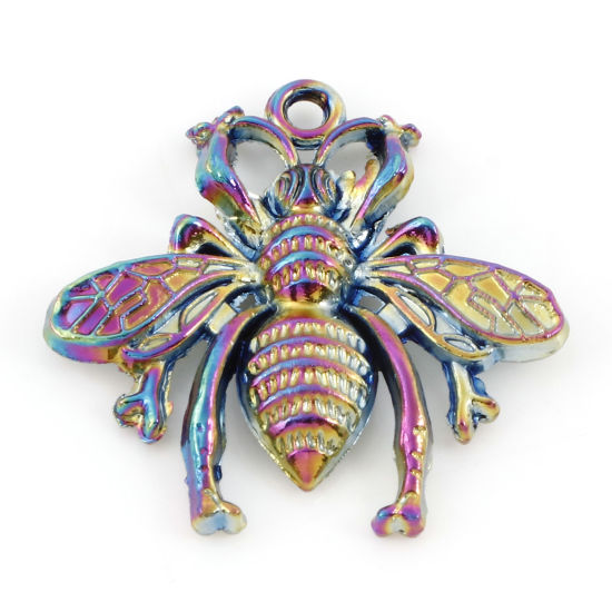 Picture of Zinc Based Alloy Insect Charms Rainbow Color Plated Bee Animal 28mm x 27mm, 5 PCs