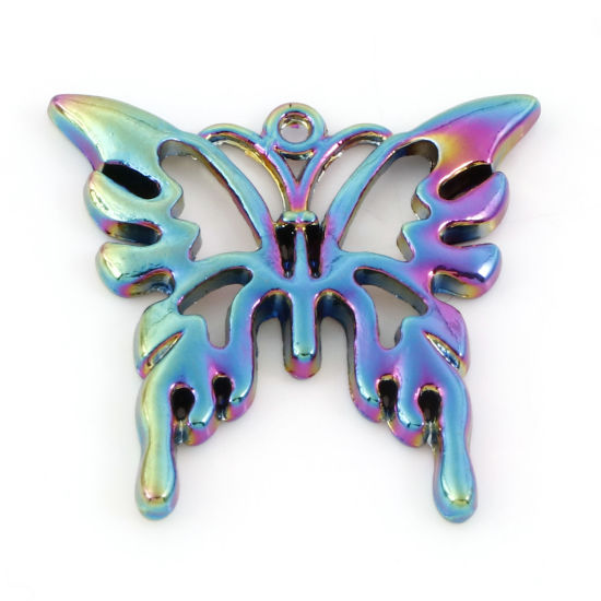 Picture of Zinc Based Alloy Insect Charms Rainbow Color Plated Butterfly Animal Hollow 25.5mm x 25mm, 5 PCs