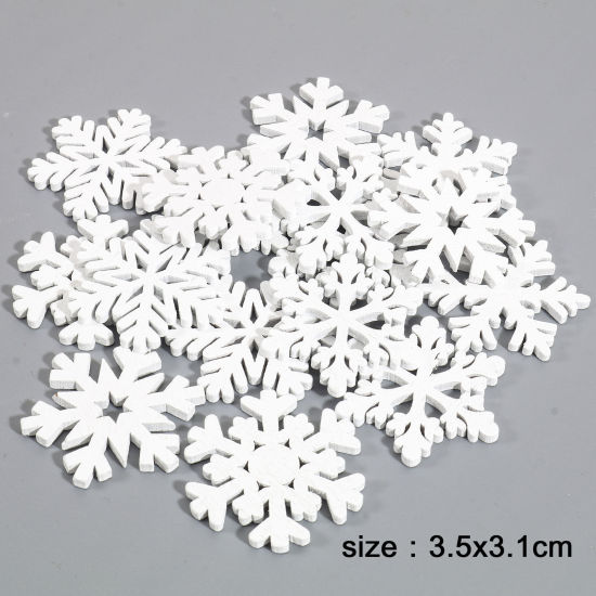 Picture of Wood Embellishments White Christmas Snowflake At Random Mixed 3.5cm x 3.1cm, 1 Packet ( 20 PCs/Packet)