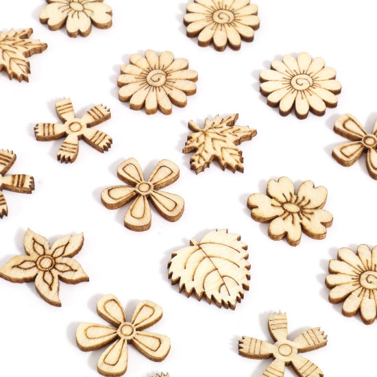 Picture of Wood Embellishments Natural Flower Leaves At Random Mixed 21x21mm - 19x18mm, 1 Packet ( 50 PCs/Packet)