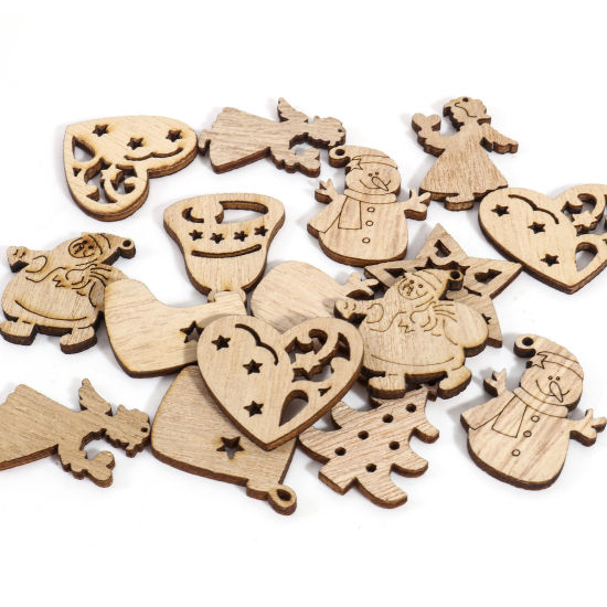 Picture of Paulownia Wood Embellishments Natural Christmas At Random Mixed 3x2.6cm - 3x2.1cm, 1 Packet ( 50 PCs/Packet)