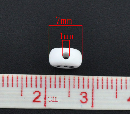 Image de Perles en Acrylique Forme Rond Blanc Chiffres " 3 " 7mm Dia, Tailles de Trous: 1mm, 500 Pcs
