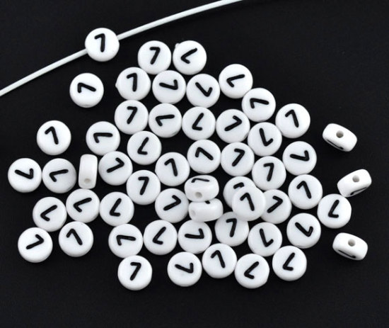 Image de Perle en Acrylique Rond Blanc Chiffre " 7 " 7mm Dia, Taille de Trou: 1mm, 500 PCs