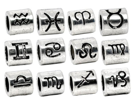 Bild von 36 Stück Zinklegierung Charm-Perlen mit großem Loch im europäischen Stil Antiksilber Zylinder Sternbild 7.5mm x 7.5mm, Loch: Ca. 4.5mm