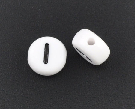 Acryl Spacer Zwischenperlen Perlen Flachrund Weiß Buchstaben "I" ca 7mm D Loch:ca 1mm 60 Stück