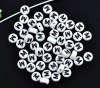 Picture of Acrylic Spacer Beads Round White Alphabet/ Letter "M" About 7mm Dia, Hole: Approx 1mm, 500 PCs