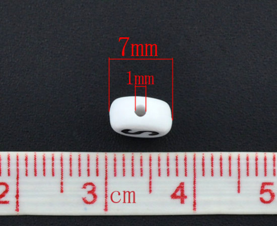 Immagine di Acrilato Separatori Perline Tondo Piatto Bianco Lettera Disegno "S" Circa 7mm Dia, Foro: Circa 1mm, 500 Pz