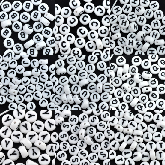 Immagine di Acrilato Separatori Perline Tondo Piatto Bianco Lettera Disegno "S" Circa 7mm Dia, Foro: Circa 1mm, 500 Pz