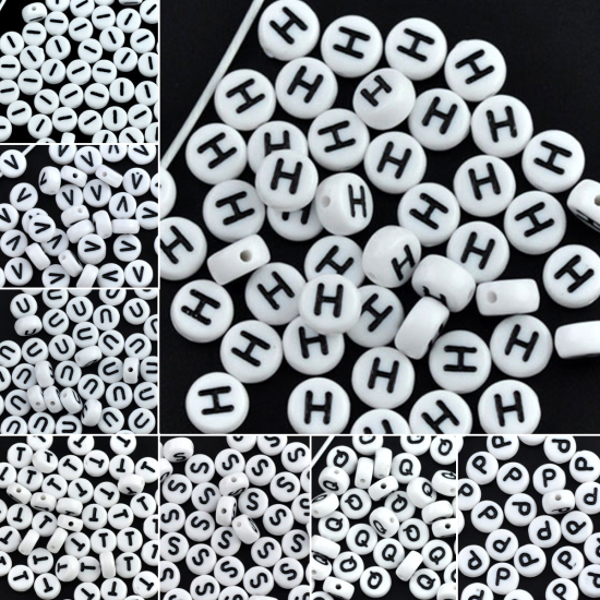 Immagine di Acrilato Separatori Perline Tondo Piatto Bianco Lettera Disegno "S" Circa 7mm Dia, Foro: Circa 1mm, 500 Pz