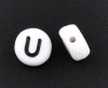 Picture of Acrylic Spacer Beads Round White Alphabet/ Letter "U" About 7mm Dia, Hole: Approx 1mm, 500 PCs