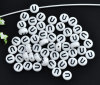 Picture of Acrylic Spacer Beads Round White Alphabet/ Letter "U" About 7mm Dia, Hole: Approx 1mm, 500 PCs