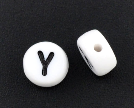 White Acrylic Alphabet /Letter "Y" Round Spacer Beads 7mm, sold per packet of 500