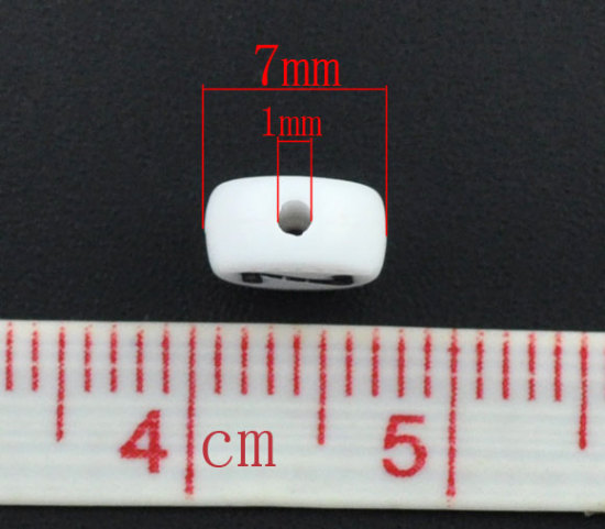 Immagine di Acrilato Separatori Perline Tondo Piatto Bianco Lettera Disegno "Z" Circa 7mm Dia, Foro: Circa 1mm, 500 Pz