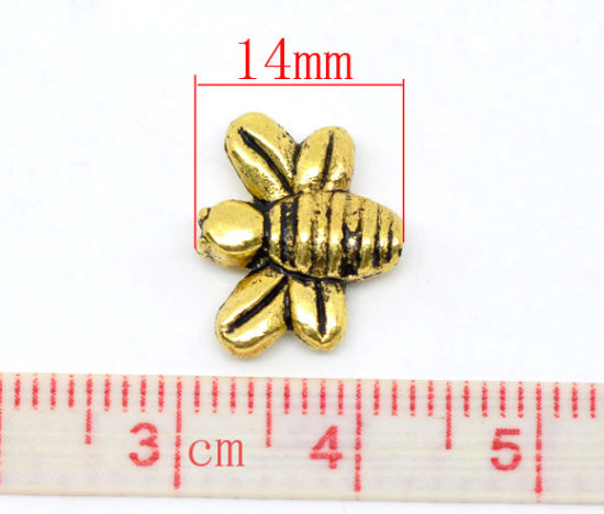 亜鉛合金 メタル/金属 スペーサー ビーズ 蜂 金古美 約14mm x 12mm、穴：約1mm、 50 個 の画像