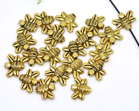 亜鉛合金 メタル/金属 スペーサー ビーズ 蜂 金古美 約14mm x 12mm、穴：約1mm、 50 個 の画像