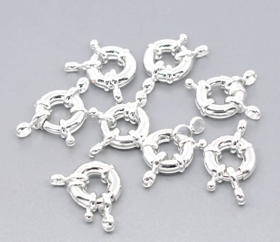 Picture of Brass Spring Ring Clasps Silver Plated 25mm(1") Dia, 10 PCs                                                                                                                                                                                                   