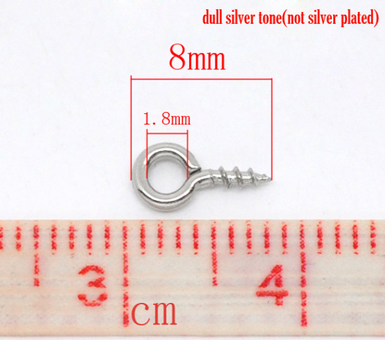 Picture of Silver Tone Screw Eyes Bails Top Drilled Findings 8mm x 4mm, sold per packet of 1000