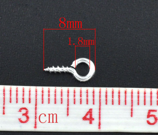 Picture of Silver Plated Screw Eyes Bails Top Drilled Findings 8mm x 4mm, sold per packet of 1000