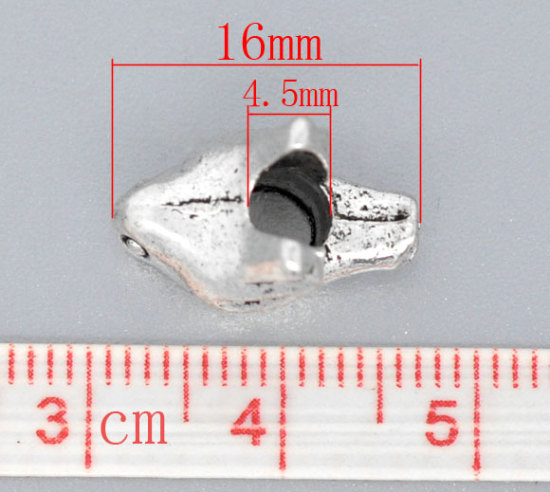 Zinc Metal Alloy European Style Large Hole Charm Beads Pigeon Antique Silver About 16mm( 5/8") x 11mm( 3/8"), Hole: Approx 4.5mm, 4 PCs の画像