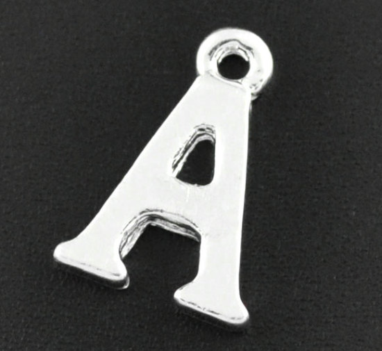 Image de Breloque en Alliage de Zinc Initial Alphabet/ Lettre "A" Argenté 15mm x 11mm, 30 PCs