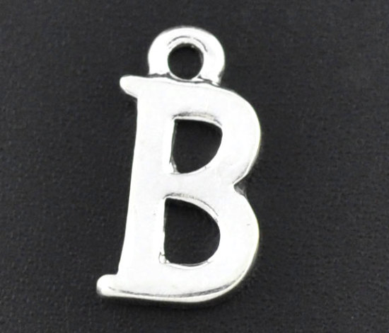 Image de Breloque en Alliage de Zinc Initial Alphabet/ Lettre "B" Argenté 16mm x 9mm, 30 PCs