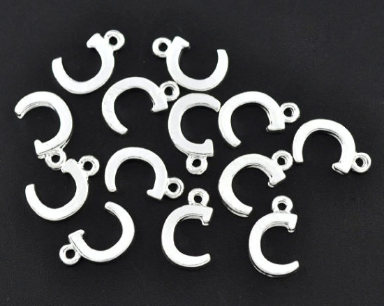 Picture of Zinc Based Alloy Charms Initial Alphabet/ Letter "C" Silver Plated 15mm( 5/8") x 9mm( 3/8"), 30 PCs