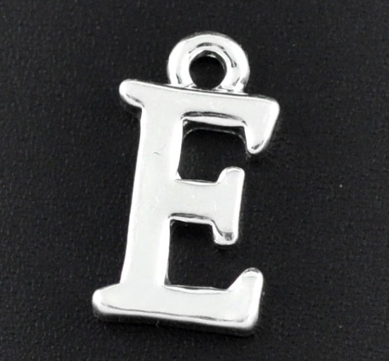 Image de Breloque en Alliage de Zinc Initial Alphabet/ Lettre "E" Argenté 16mm x 9mm, 30 PCs