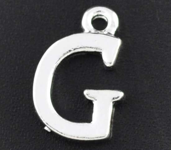 Picture of Zinc Based Alloy Charms Initial Alphabet/ Letter "G" Silver Plated 16mm( 5/8") x 10mm( 3/8"), 30 PCs