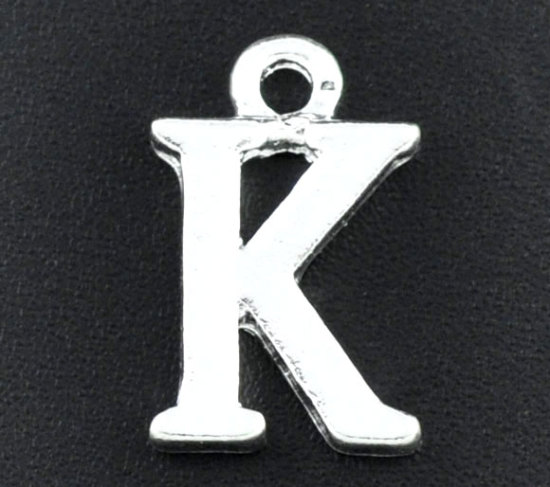 Image de Breloque en Alliage de Zinc Initial Alphabet/ Lettre " K " Argenté 15mm x 10mm, 30 PCs