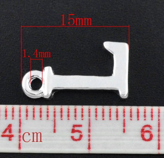 Image de Breloque en Alliage de Zinc Initial Alphabet/ Lettre " L " Argenté 15mm x 8mm, 30 PCs