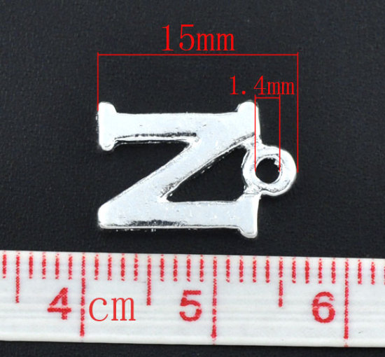 Image de Breloque en Alliage de Zinc Initial Alphabet/ Lettre " N " Argenté 15mm x 10mm, 30 PCs