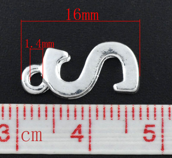 Picture of Zinc Based Alloy Charms Initial Alphabet/ Letter " S " Silver Plated 15mm( 5/8") x 7mm(2/8"), 30 PCs