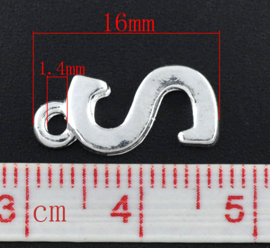 Image de Breloque en Alliage de Zinc Initial Alphabet/ Lettre " S " Argenté 15mm x 7mm, 30 PCs