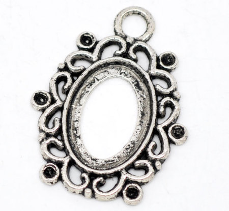 Image de Pendentifs Supports à Cabochons en Alliage de Zinc Ovale Argent Vieilli (Convenable à 18mmx13mm) Apparié à Strass ss8 Dos en Pointe 34mm x 26mm, 3 Pcs