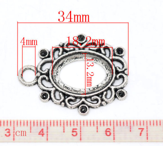 Picture of Zinc Based Alloy Cabochon Settings Pendants Oval Antique Silver Color (Fits 18mmx13mm) (Can Hold ss8 Pointed Back Rhinestone) 34mm x 26mm, 3 PCs