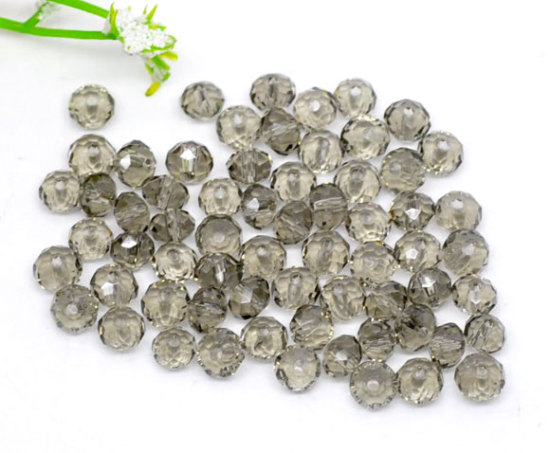 Image de Perles Cristales en Verre Plat-Rond Gris Transparent à Facettes 4mm Dia, Taille de Trou: 0.8mm, 200 Pcs